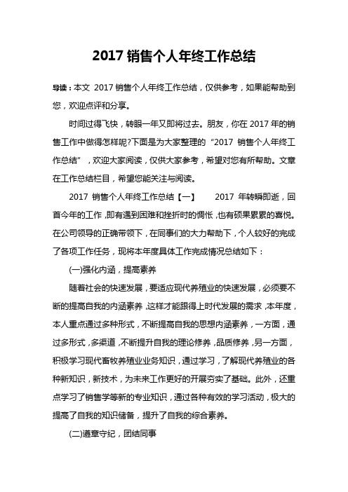 2017销售个人年终工作总结