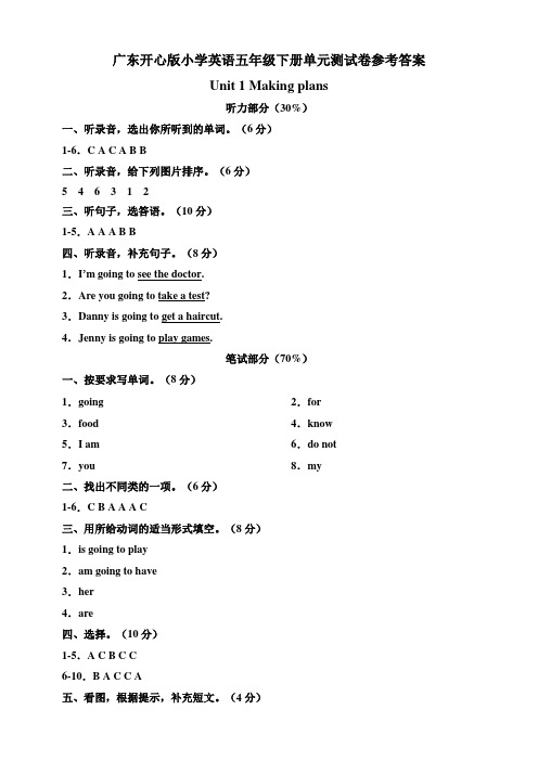 Unit 1 Making plans 单元测试卷(参考答案)