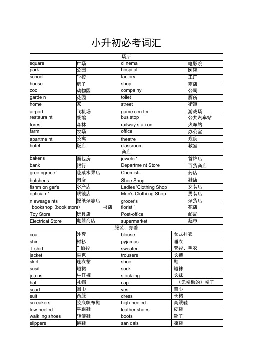 小升初必背1000个英语单词