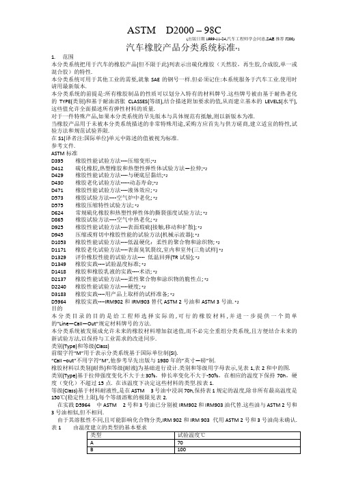 ASTM D2000-汽车橡胶产品分类系统标准-中文