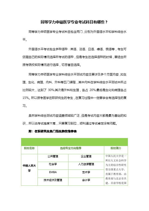 同等学力申硕医学专业考试科目有哪些