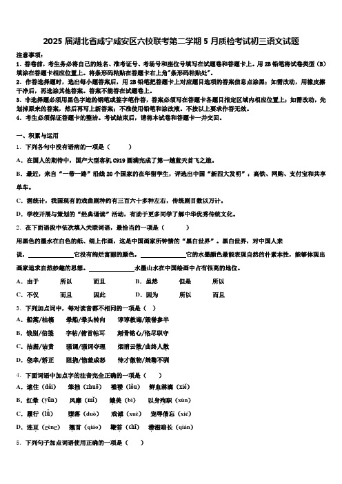 2025届湖北省咸宁咸安区六校联考第二学期5月质检考试初三语文试题含解析