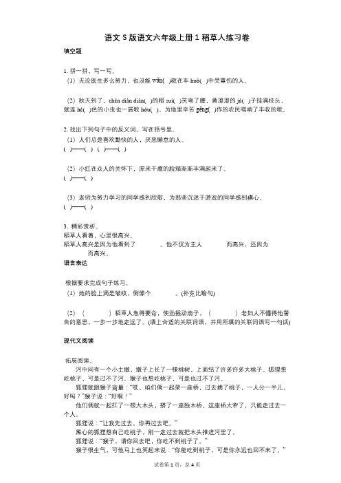 小学语文-有答案-语文S版语文六年级上册1_稻草人练习卷