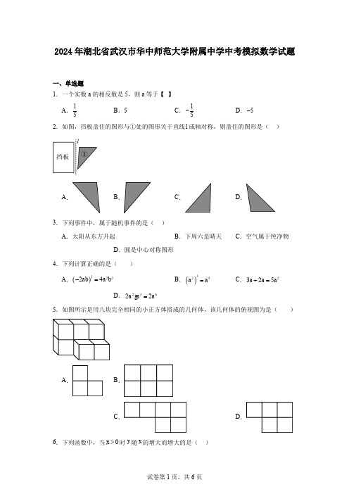 2024年湖北省武汉市华中师范大学附属中学中考模拟数学试题