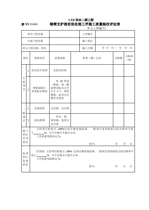 锚喷支护施工质量验收评定表