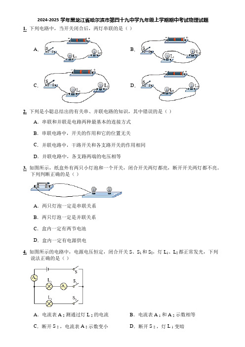 2024-2025学年黑龙江省哈尔滨市第四十九中学九年级上学期期中考试物理试题