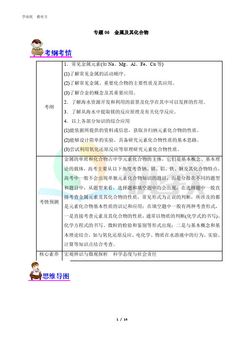 专题06  金属及其化合物(讲)(学生版)