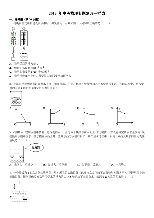 2015年中考物理专题复习-浮力