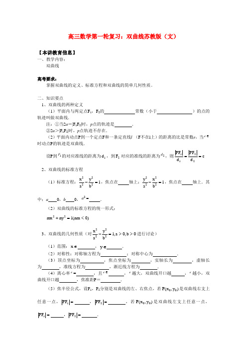 高三数学第一轮复习双曲线苏教文知识精讲