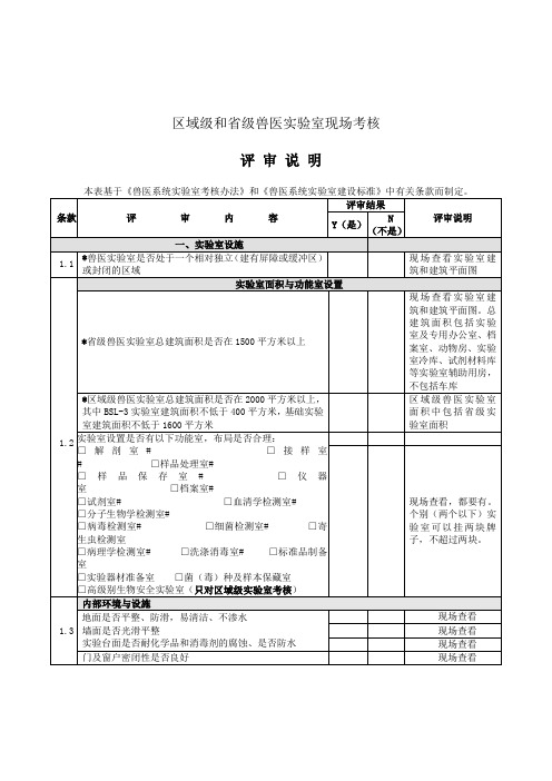 兽医系统实验室现场考核细则--评审说明