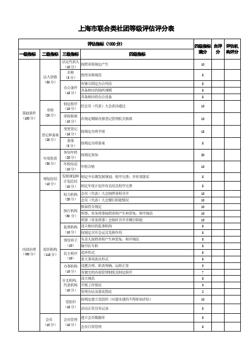 上海联合类社团等级评价评分表