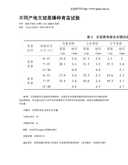 不同产地文冠果播种育苗试验