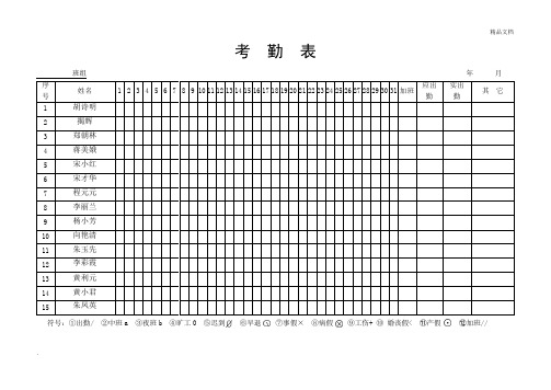 考勤表模板