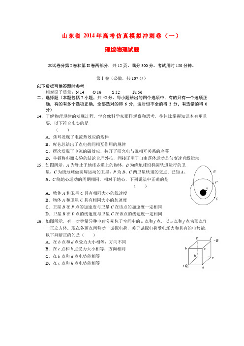 山东省高考理综(物理部分)仿真模拟冲刺卷试题(一)鲁科版