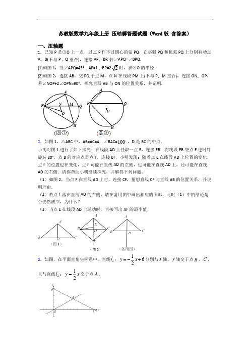 苏教版数学九年级上册 压轴解答题试题(Word版 含答案)