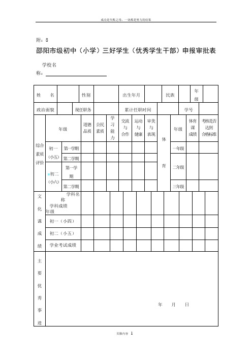 三好学生(优秀学生干部)申报审批表