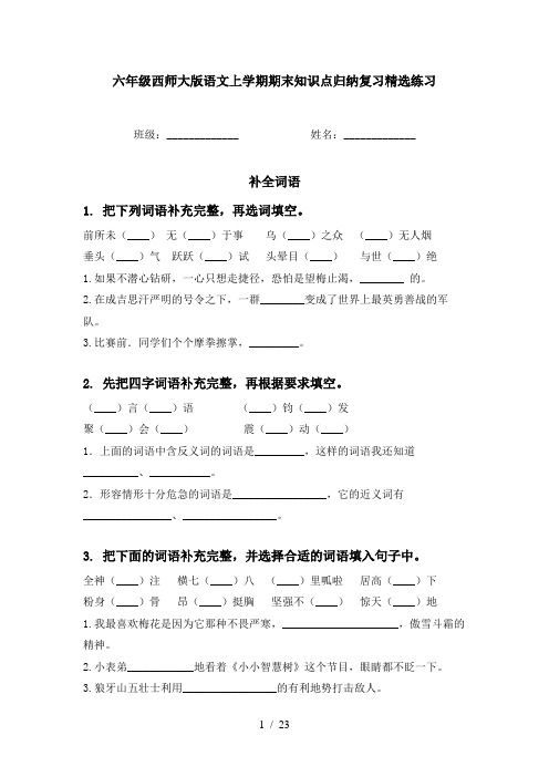 六年级西师大版语文上学期期末知识点归纳复习精选练习