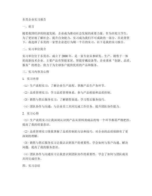 东莞企业实习报告