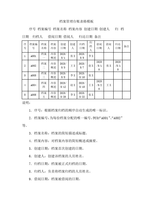 档案管理台账表格模板