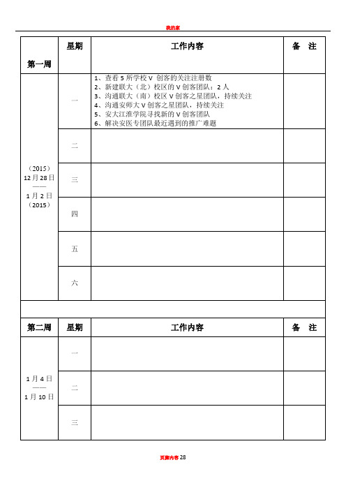 2016周工作日志表格