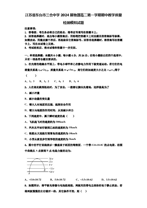 江苏省东台市三仓中学2024届物理高二第一学期期中教学质量检测模拟试题含解析