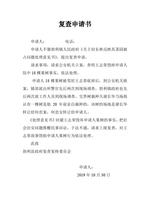 复查申请书