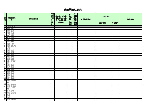 经典内控管理手册之缺陷汇总表