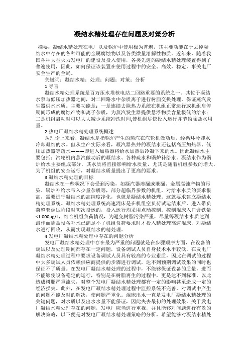 凝结水精处理存在问题及对策分析