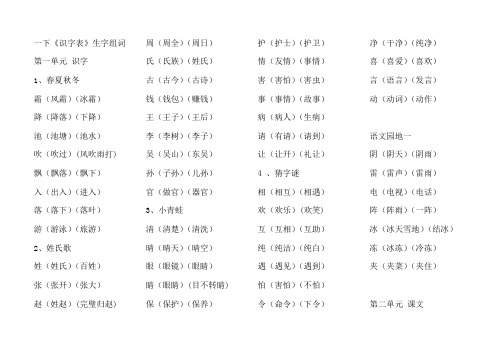 (统编版)一年级语文下册二类字组词