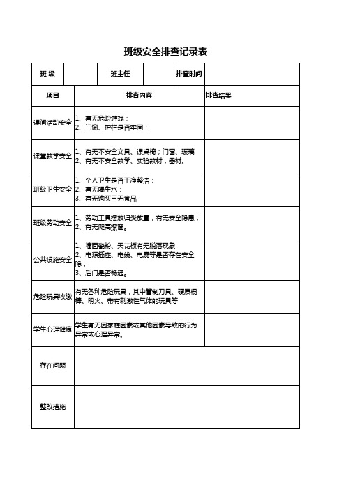 班级安全排查记录表