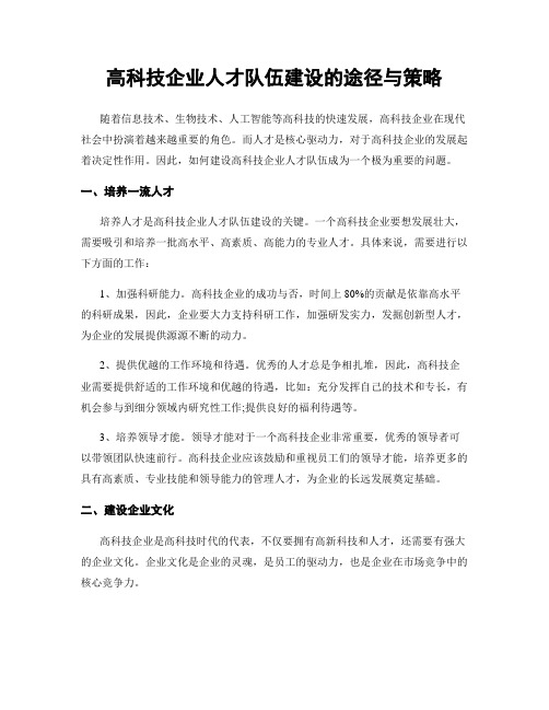 高科技企业人才队伍建设的途径与策略