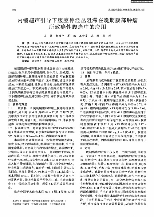 内镜超声引导下腹腔神经丛阻滞在晚期腹部肿瘤所致癌性腹痛中的应用