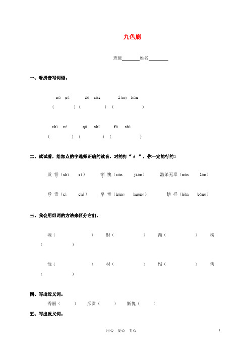 二年级语文上册 九色鹿一课一练(无答案)语文S版