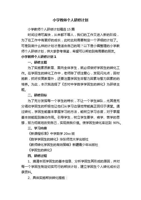 小学教师个人研修计划精选15篇