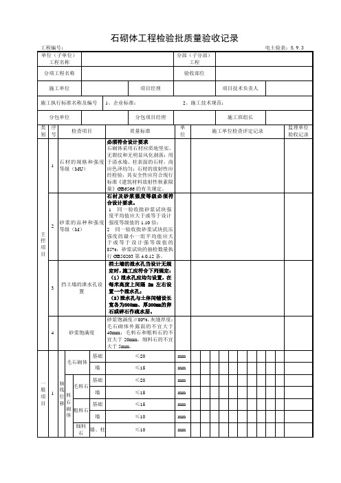 5.9.3石砌体工程检验批质量验收记录