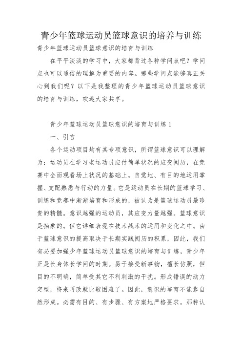 青少年篮球运动员篮球意识的培养与训练