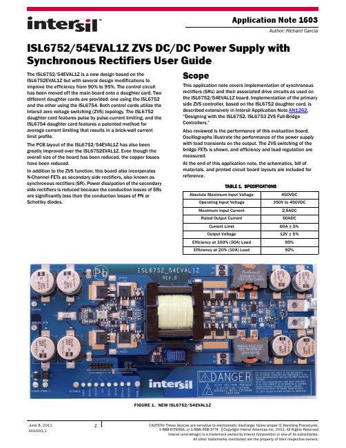 ISL6752(6754)EVAL1Z ZVS DC Power Supply with Synchronous Rectifiers User Guide