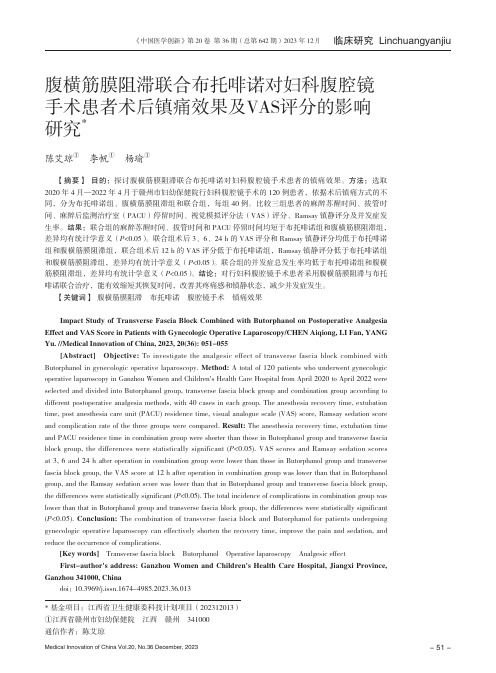 腹横筋膜阻滞联合布托啡诺对妇科腹腔镜手术患者术后镇痛效果及VAS评分的影响研究