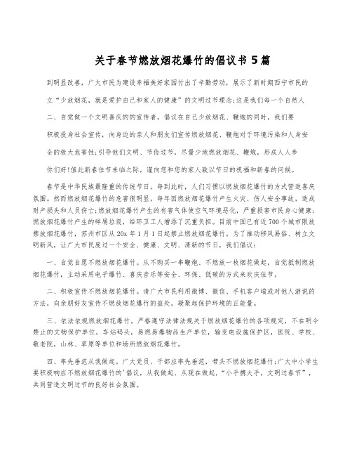 关于春节燃放烟花爆竹的倡议书5篇