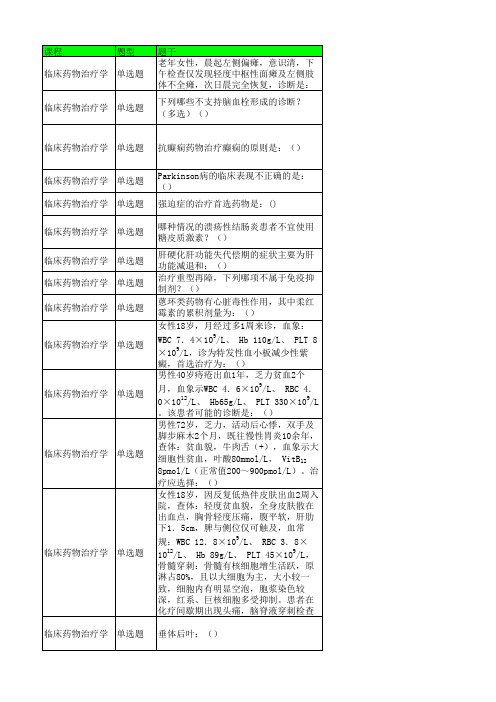 中医大《临床药物治疗学 本科 》复习题 临床药物治疗学 本科 