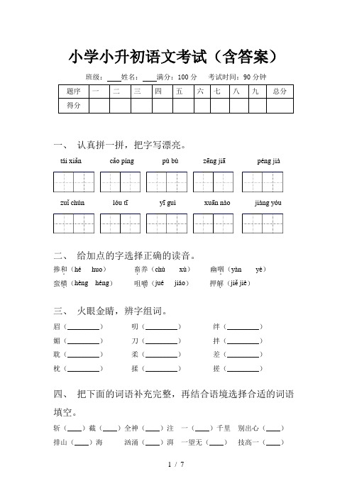 小学小升初语文考试(含答案)