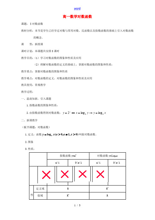 人教版高一数学对数函数 教案