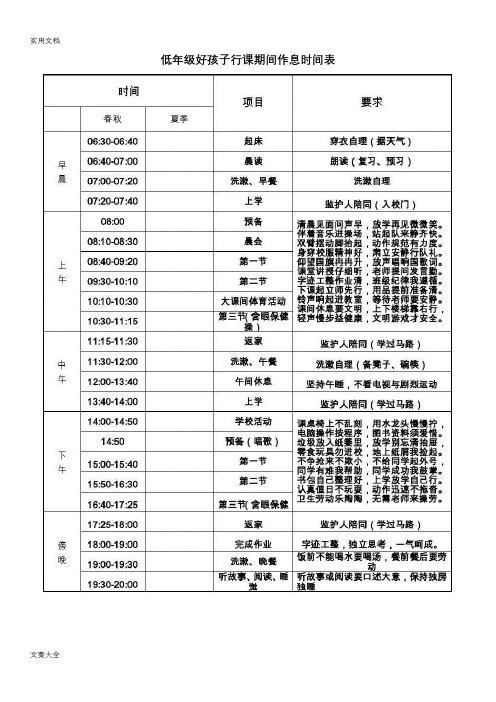 家庭好孩子作息时间表