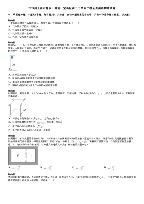 2024届上海市静安、青浦、宝山区高三下学期二模全真演练物理试题