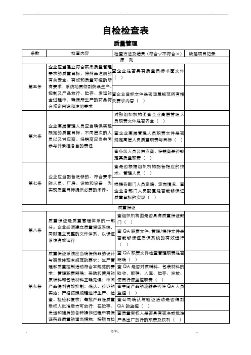 新版GMP自检检查表