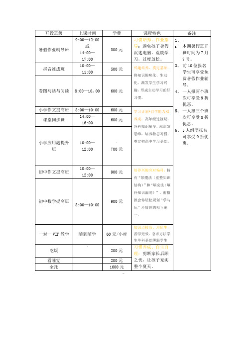 暑假招生宣传单页