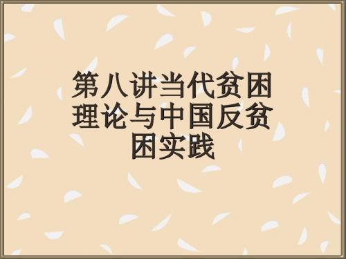 劳动经济学 第八讲当代贫困理论与中国反贫困实践