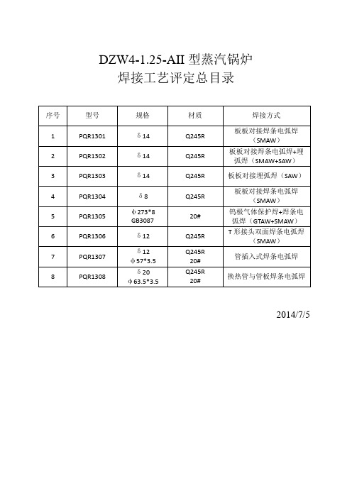 焊接工艺评定(PQR)厂内编号