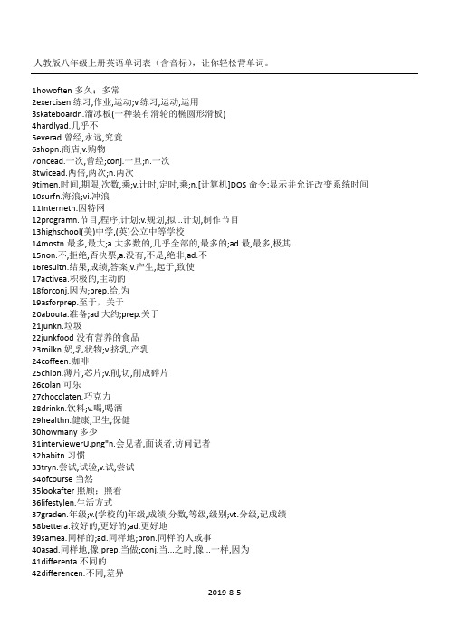 人教版八年级上册英语单词表73418