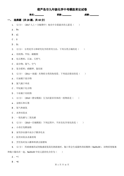 葫芦岛市九年级化学中考模拟肯定试卷